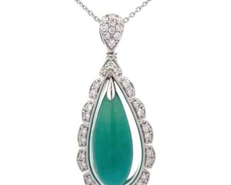 10.73 Carat Natural Jadeite Jade & Natural Diamond Pendant Necklace in Platinum