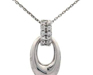 Oblong Oval Drop Pendant 18" Estate Necklace with Sparkling CZ Bail