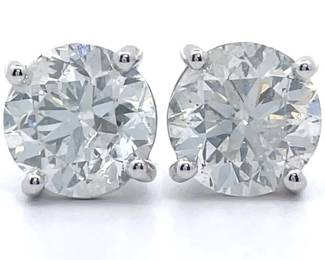 4.16 Carat Natural Diamond Stud Earrings in 14K White Gold