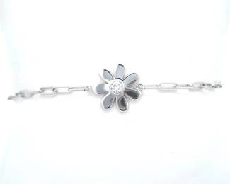 0.12 Carat Diamond Flower Charm Paperclip Link Bracelet