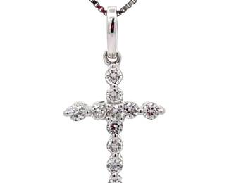 New! 1/5 Carat Natural Diamond Cross Pendant in 14k White Gold; $800 Retail Tag