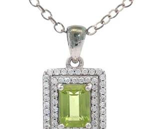 Peridot Rectangular Halo 18" Estate Necklace
