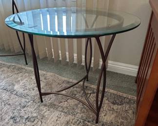 Round Glass Top Accent Table with Twisted Metal Base