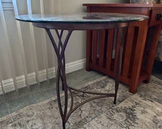 Round Glass Top Accent Table with Twisted Metal Base second image