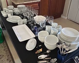 White Ceramic Dinnerware and Glassware Set