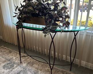 Glass Top Console Table with Metal Base
