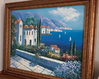 Mediterranean Coastal Village Oil Painting