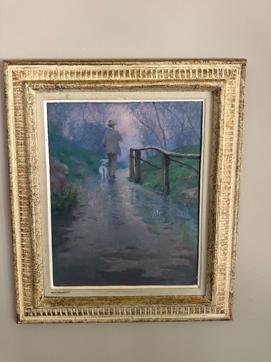Original "Stroll After The Rain" signed oil painting by Abel G. Warshawsky (1883-1962) 13" x 16" without frame