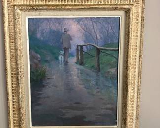 Original "Stroll After The Rain" signed oil painting by Abel G. Warshawsky (1883-1962) 13" x 16" without frame