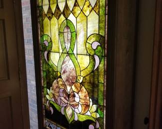 Stained glass mounted wall display, backlit in box frame. 