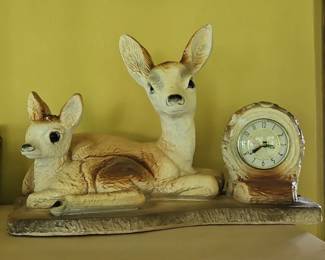 Ceramic Deer and Clock Figurine