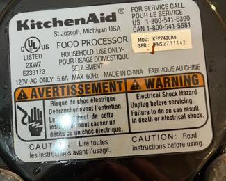 V128 - $60. KitchenAid Food Processor. Model KFP740CR0.