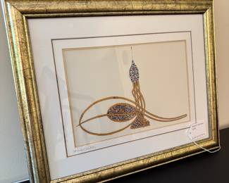 V87 - $60. Decorative Painting on Silk attributed to Ismet Keten. Measures 15.25" x 12.25".