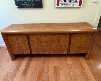 V94 - $600. Edward Axel Roffman Associates Burl Credenza. Measures 72” x 20.75” x 29” Tall. HEAVY. You will need at least 2 really strong people to move.