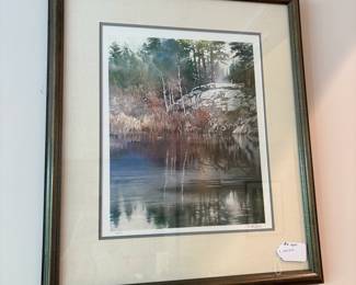 V70 - $100. Nita Engle "Island Lake" Signed and Numbered Print. Measures 24” x 27.5“ framed.