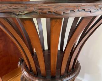 V11 - $175. Carved Wooden Planter (with Homemade top to use as a plant stand.) Measures 20” Diameter x 28” Tall.