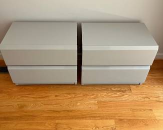 V21 - $250 PAIR of Post Modern Grey Waterfall Lane Furniture Night Stands / Side Tables. Each Measures 26” x 17.25” x 21.4” Tall.