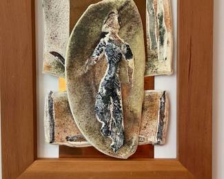V18 - $75. "On The Journey" Dry Glaze on Wet Clay with Copper. John Makowski. Measures 16” x 30.75”.
