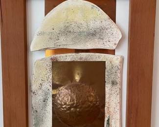 V18 - $75. "On The Journey" Dry Glaze on Wet Clay with Copper. John Makowski. Measures 16” x 30.75”.