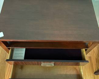 V56 - $175. Lexington Zacara collection nightstand featuring Zebrano wood veneers and champagne hardware. Measures 32” x 18” x 25” Tall. Very good condition - gently used.