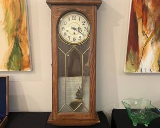 V163 - $125. Vintage Ansonia Gold Medallion Wall Clock. Untested. Measures 15" x 7" x 35" Tall.