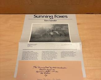 V63 - $30. "Stunning Foxes" by Tom Sander. #185/750, pencil signed. Measures 29.25” x 23.25” framed.