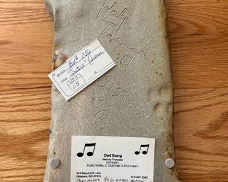 V19 - $40. "Owl Song" Melody Troncale Pottery. Measures 7.5” x 19”.