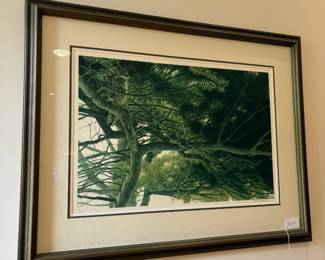 V52 - $125. Robert Bateman #817/950. "Up in the Pine" Great Horned Owl. Framed it measures 43” x 32.5”.