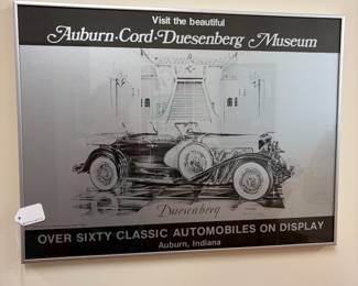 V98 - $40. 1976 Auburn Cord Duesenberg Musuem. Framed Poster. Measures 24.25” x 18.25”.
