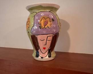 V170 $25. Sandra Magsamen signed pottery vase.