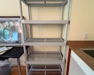 V85 - $25. Keter Plastic Storage Shelf. Measures 36” x 18” x 73” Tall.