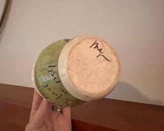 V170 $25. Sandra Magsamen signed pottery vase.