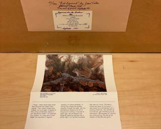 V62 - $30. "Red Squirrel" by Jean Vietor. #511/750. Framed it measures 27.5” x 22.75”