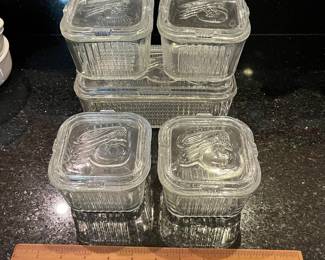 V130 - $75. Vintage Glass Refrigerator Food Storage Containers.