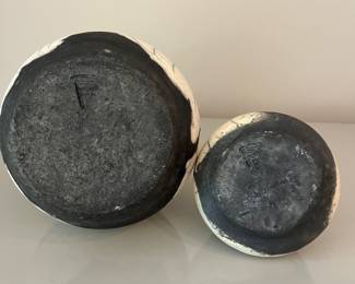 V34 - $55. Pair of Raku Vases. Signed - Intertwined SP.