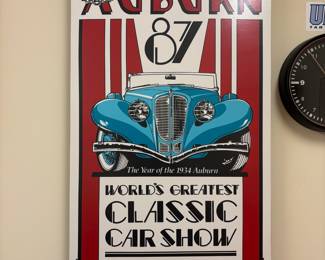V96 - $75. Auburn 87. World’s Greatest Classic Car Show. September 4, 5, 6 & 7. 1987 Auburn Cord Duesenberg Festival, Inc. Measures 23.5” x 35.5”.