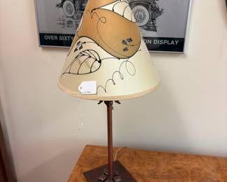 V102 - $125. Stuart Loten Lamp with Hand Painted Shade. Measures 26.25” Tall.