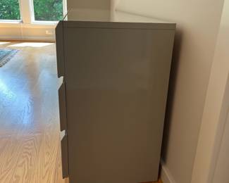 V20 - $450. Post Modern Grey Waterfall Lane Furniture Double Dresser. Measures 68” x 18” x 30.25” Tall. All drawers slide!