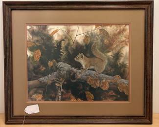 V62 - $30. "Red Squirrel" by Jean Vietor. #511/750. Framed it measures 27.5” x 22.75”