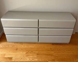 V20 - $450. Post Modern Grey Waterfall Lane Furniture Double Dresser. Measures 68” x 18” x 30.25” Tall. All drawers slide!