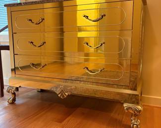 V65 - $1,350. Brass Clawfoot Bachelors Chest with Marble Top. (Marble does come off to move) Measures 45.5” x 17.5 x 30” Tall.