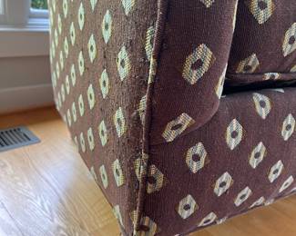 V54 - $75. Set 0f Rowe Furniture Side Chairs. Each Measures 31” Wide x 30” Deep x Floor to seat 20” x Floor to back 30.5 Tall. Both have picks from what looks like a cat.
