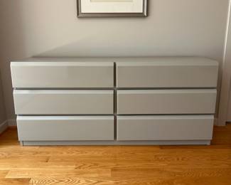 V20 - $450. Post Modern Grey Waterfall Lane Furniture Double Dresser. Measures 68” x 18” x 30.25” Tall. All drawers slide!