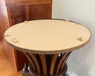 V11 - $175. Carved Wooden Planter (with Homemade top to use as a plant stand.) Measures 20” Diameter x 28” Tall.