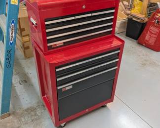 V134 - $175. Sears Craftsman Rolling Toolbox with 11 compartments. Bottom Measures 26.75" x 18" x 32" tall. Top Measures 26" x 12" x 15" tall.
