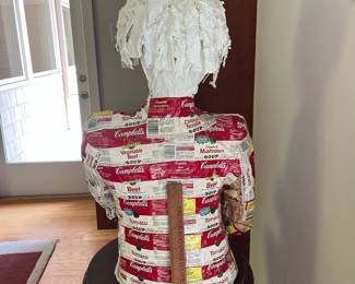 V10 - $145. Papier-mâché Campbell’s Soup Person. Measures 19”x 10” x 30” Tall.
