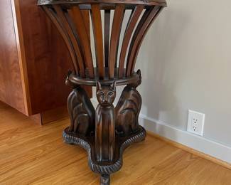 V11 - $175. Carved Wooden Planter (with Homemade top to use as a plant stand.) Measures 20” Diameter x 28” Tall.