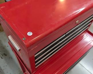 V134 - $175. Sears Craftsman Rolling Toolbox with 11 compartments. Bottom Measures 26.75" x 18" x 32" tall. Top Measures 26" x 12" x 15" tall.