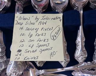 V121 - $180. 1964 “Orleans” by International Deep Silver. Silver Plate Flatwear. 86 Pieces.