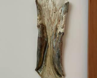 V19 - $40. "Owl Song" Melody Troncale Pottery. Measures 7.5” x 19”.